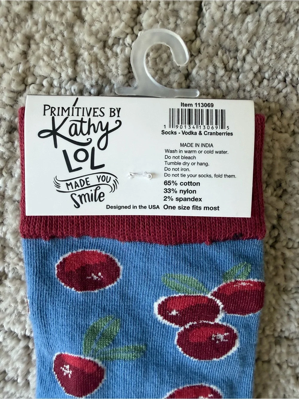 NWT Primitives by Kathy Red Crew Socks with Vodka & Cranberry Design